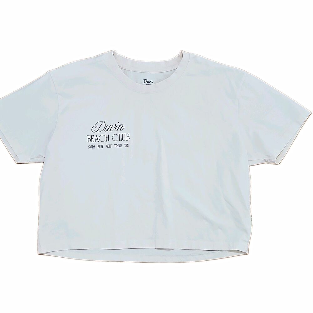 Duvin Off White Beach Club Graphic Print Short Sleeve Crew Neck Cotton Tee M